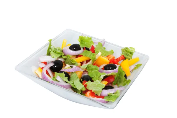 Salad Sweet Peppers Lettuce Olives Onions Square Platter — Stock Photo, Image