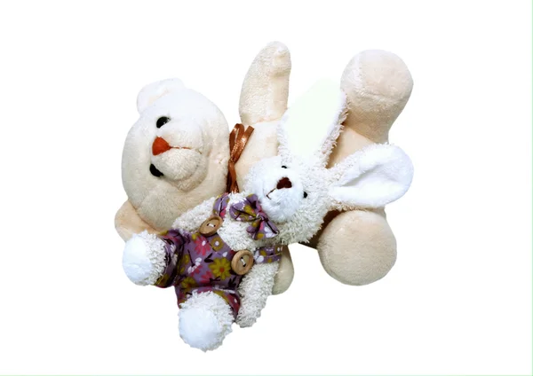熊和兔子躺在白色背景上孤立 — 图库照片