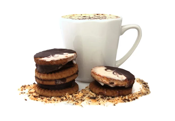 Xícara de café, biscoitos de manteiga com chocolate — Fotografia de Stock