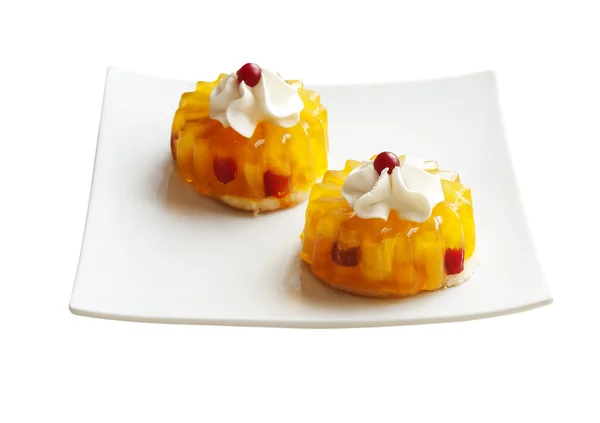 Two Fruit Cakes White Platte — Stock Photo, Image