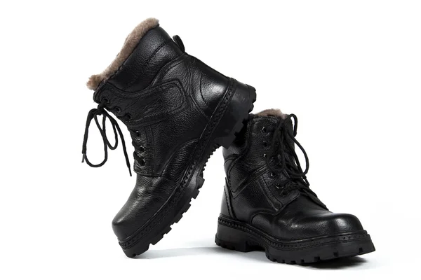 Black man's boots, on the white background, isolated — Stock Photo, Image