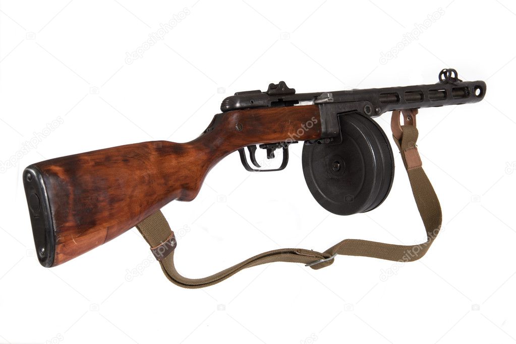 Submachine gun Shpagina sample of 1941, isolated, on a white bac