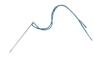 Images of a needle with the blue thread, isolated, on a white ba clipart