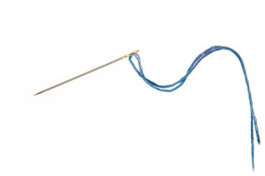 Images of a needle with a red edge and the blue thread, isolated, on a white background clipart