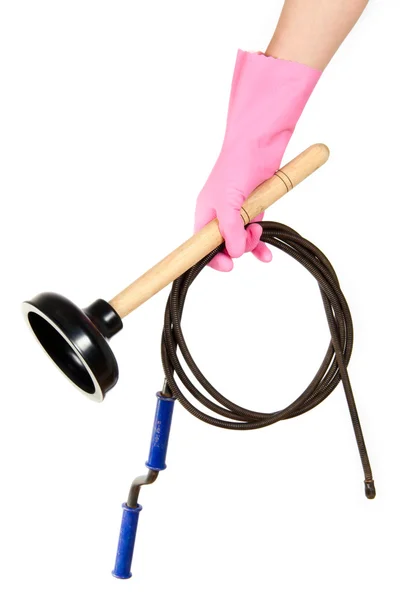 Женская рука в розовой перчатке держит вентхаус и ястреба для — стоковое фото