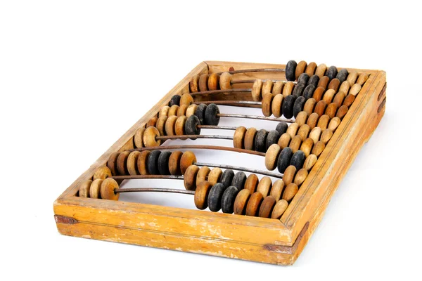 Oude houten abacus met een berekende som — Stockfoto