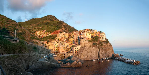 Naplemente Alatt Kisváros Manarola Cinque Terre Olaszország — Stock Fotó