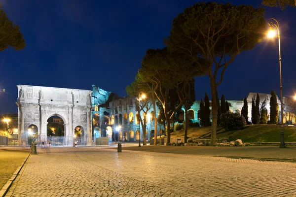 Colosseo Arco Costantino Notte — Foto Stock