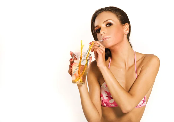 Girl with drink — Stock Photo, Image