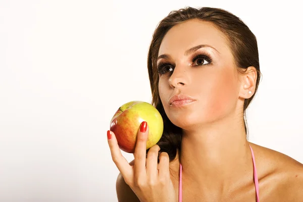 Woman with red apple — Stock Photo, Image