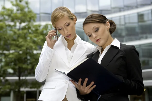 Two Young Businesswomen Outdoors Talking Business — Stock Photo, Image