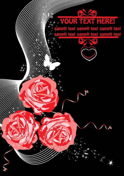 Carte Postale Ruban Fleur Papillon Coeurs Cadre Motif Vague — Image vectorielle