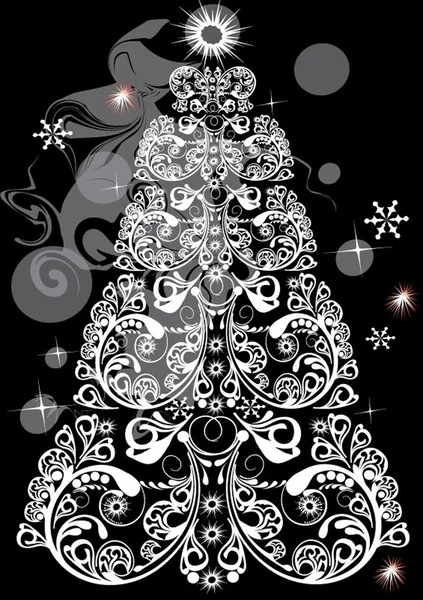 Cartão Postal Árvore Natal Floco Neve Geada Faísca Estrela Padrão — Vetor de Stock