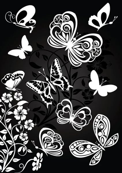 Pillangó Gyűjtemény Design Virág Repülő Jogdíjmentes Stock Illusztrációk
