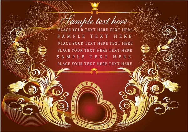 Cartão Postal Flor Texto Coração Casamento Namorados Ouro Jóias — Vetor de Stock
