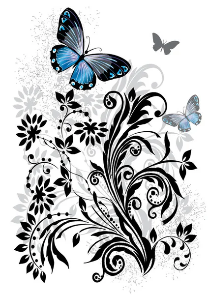 Diseño floral con mariposas . — Archivo Imágenes Vectoriales
