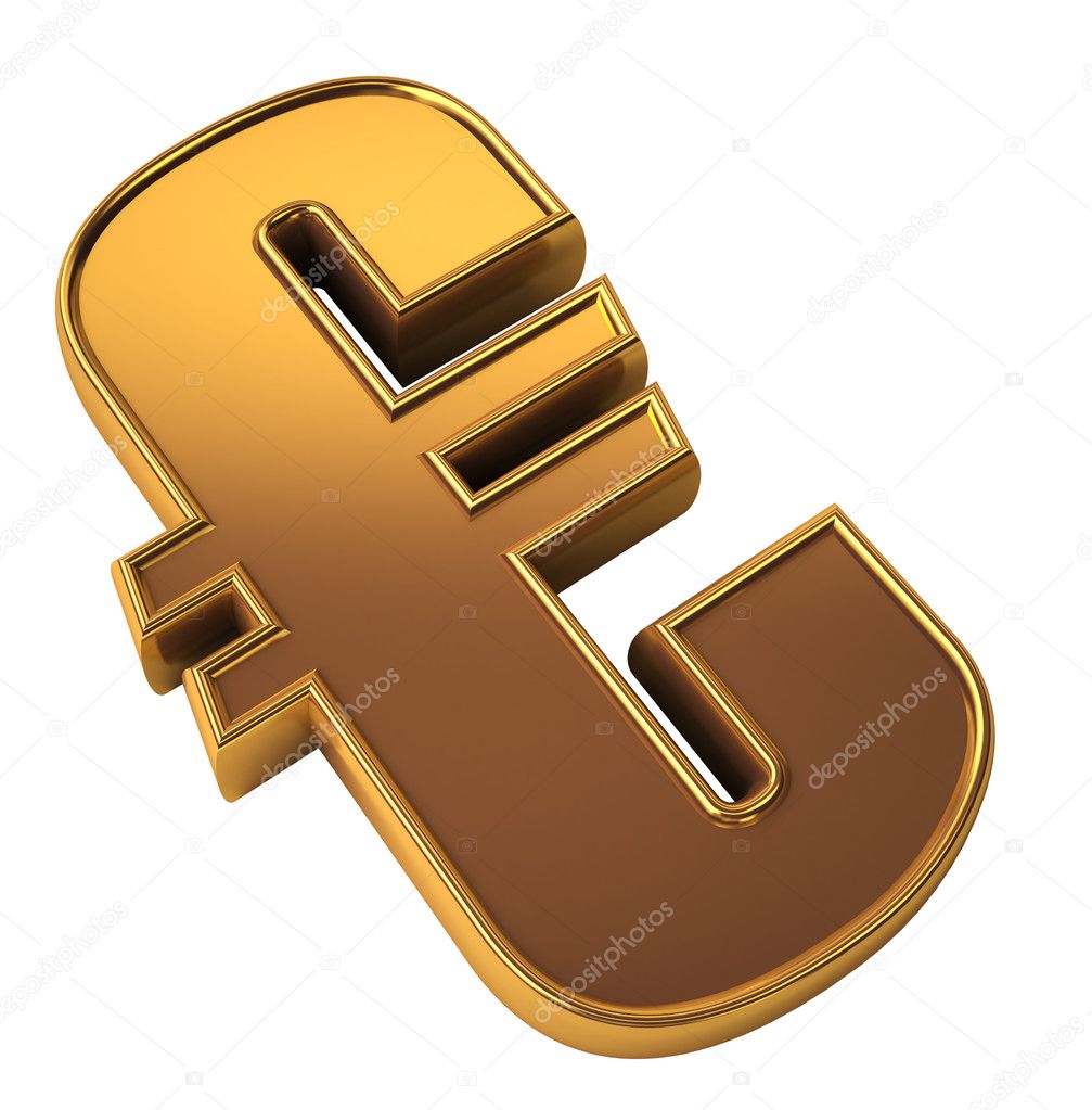 Golden euro symbol on white background
