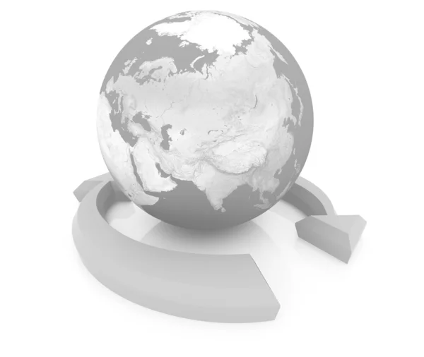 Dvě Šipky Obklopující Zemi Globe Vykreslení — Stock fotografie
