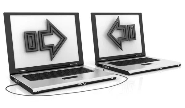 Twee Computers Met Elkaar Zijn Verbonden Geïsoleerde Achtergrond — Stockfoto