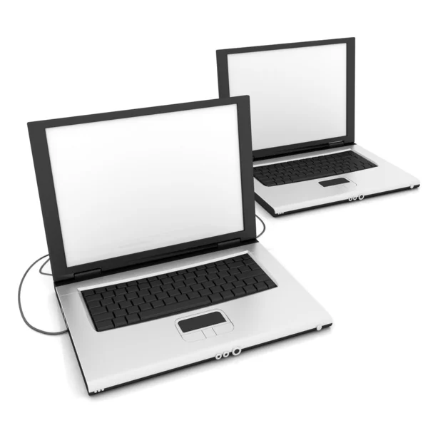Dwa Komputery Połączone Sobą Białym Tle — Zdjęcie stockowe