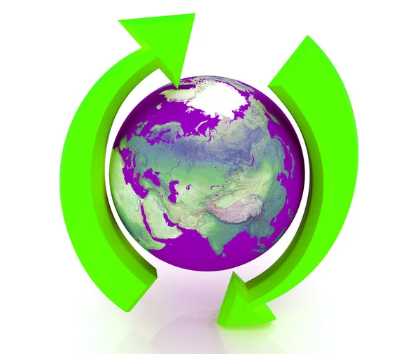Two Arrows Surrounding Earth Globe Render — Stock Photo, Image