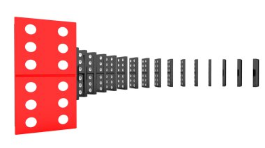 3d Domino üzerinde beyaz izole dizilmiş