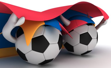 Ermenistan bayrağı iki futbol topları tutmak