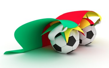 iki futbol topları Kamerun bayrağı basılı tutun.