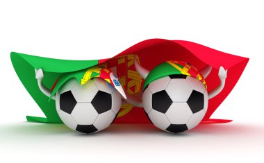 iki futbol topu Portekiz bayrağı basılı tutun.