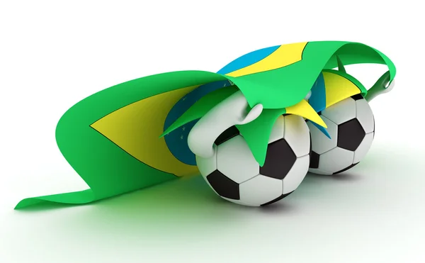 Zwei Fußbälle halten brasilianische Fahne — Stockfoto