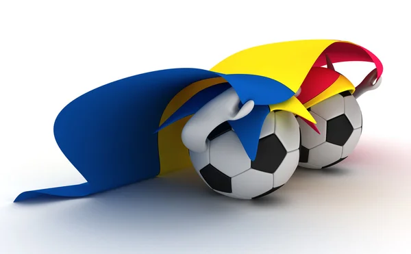 Deux balles de football tiennent le drapeau andorran — Photo