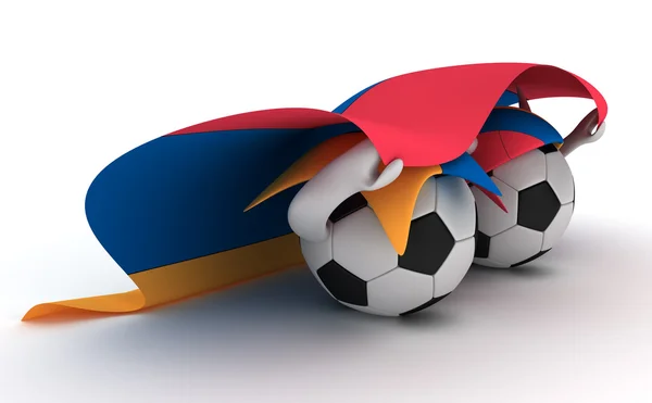 Два футбольных мяча держат флаг Армении — стоковое фото