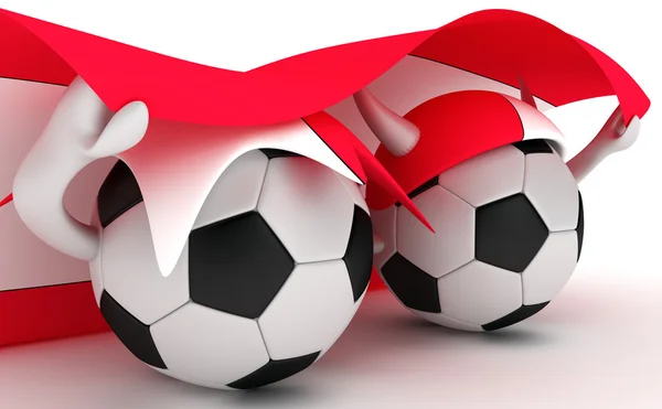 Два футбольных мяча держат флаг Австрии — стоковое фото