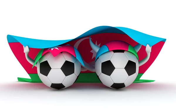 Deux balles de football tiennent le drapeau azerbaïdjanais — Photo