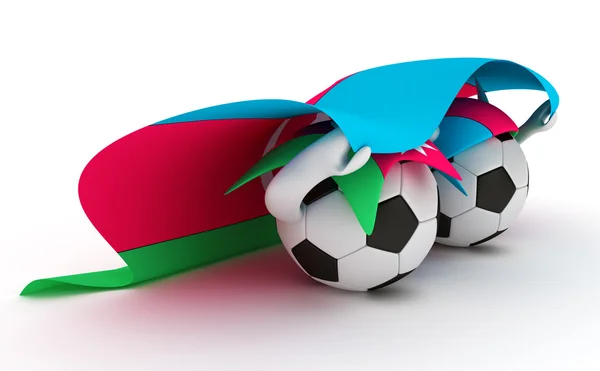 Zwei Fußballbälle halten Azerbaidschanische Fahne hoch — Stockfoto