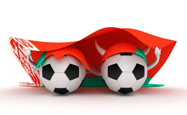 Deux balles de football tiennent drapeau de la Biélorussie — Photo