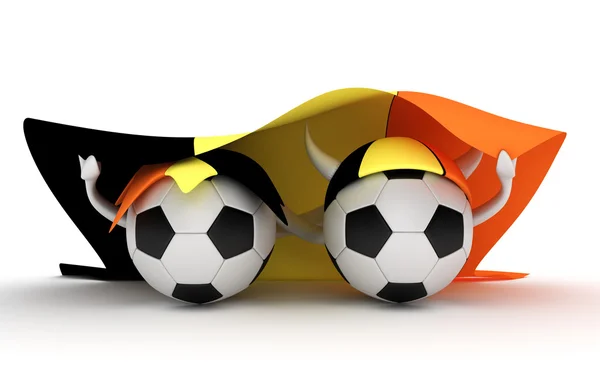 Два футбольных мяча держат флаг Бельгии — стоковое фото