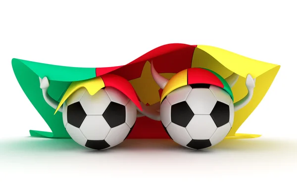 Two soccer balls hold Cameroon flag — Stock Photo, Image