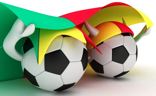 Två fotbollar hålla Kameruns flagga — Stockfoto