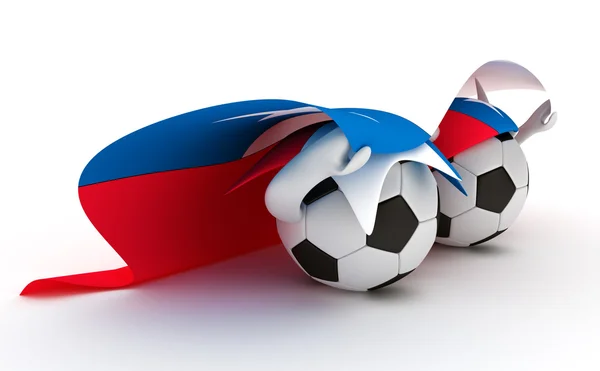 Två fotbollar hålla chile flagga — Stockfoto