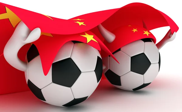 stock image Two soccer balls hold China flag