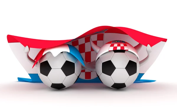 Два футбольных мяча держат флаг Хорватии — стоковое фото