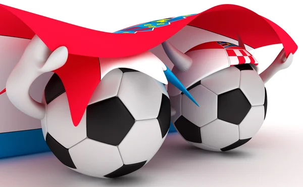 Два футбольных мяча держат флаг Хорватии — стоковое фото