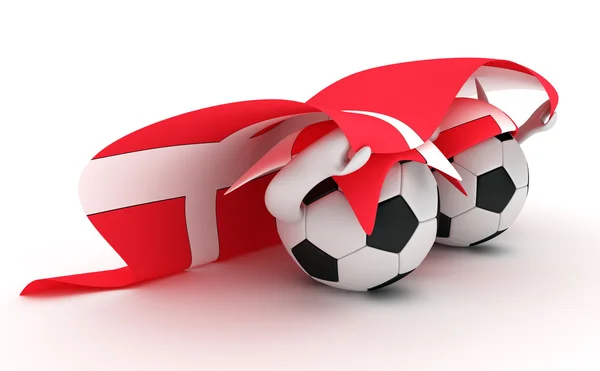 Due palloni da calcio tengono bandiera Danimarca — Foto Stock