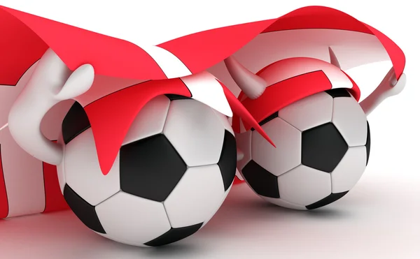 Twee voetballen houden Denemarken vlag — Stockfoto