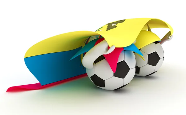 Δύο μπάλες ποδοσφαίρου κατέχουν σημαία του Ισημερινού — Φωτογραφία Αρχείου