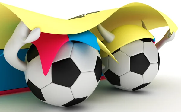 Twee voetballen houden ecuador vlag — Stockfoto