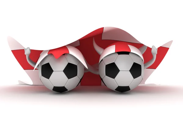 Два футбольных мяча держат флаг Англии — стоковое фото
