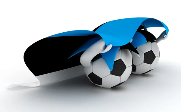 Two soccer balls hold Estonia flag — Stock Photo, Image