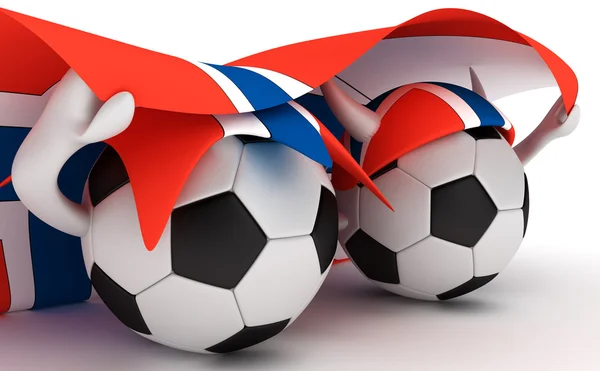 Два футбольных мяча держат флаг Норвегии — стоковое фото